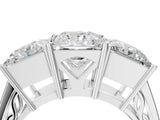 White gold Princess Diamond Three-Stone Ring with Prong Setting and Textured Band_10