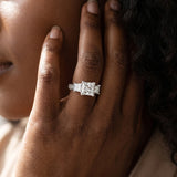 White gold Princess Diamond Three-Stone Ring with Prong Setting and Textured Band_20