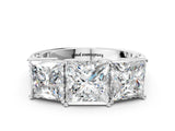 White gold Princess Diamond Three-Stone Ring with Prong Setting and Textured Band_6