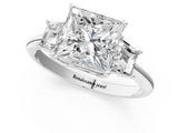 White gold Princess Diamond Three-Stone Ring with Trapezoid Side Stones and Prong Setting_24