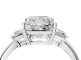 White gold Princess Diamond Three-Stone Ring with Trapezoid Side Stones and Prong Setting_27