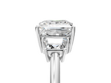 White gold Princess Diamond Three-Stone Ring with Trapezoid Side Stones and Prong Setting_28