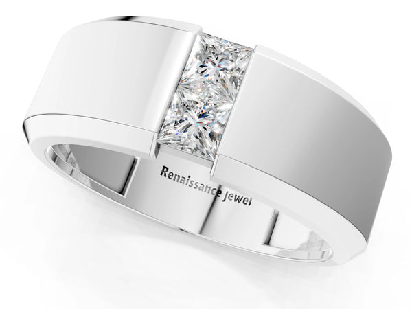 Silver Princess Diamond Two-Stone Mens Band