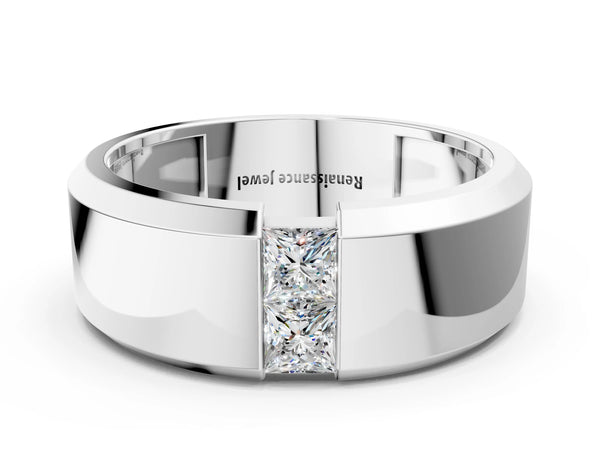 White gold Princess Diamond Two-Stone Mens Band