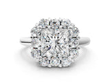 White gold Princess Halo Cluster Diamond Engagement Ring with Prong Setting and Polished Band_57