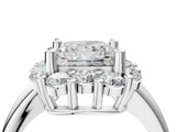 White gold Princess Halo Cluster Diamond Engagement Ring with Prong Setting and Polished Band_61