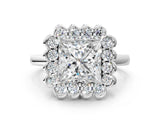 White gold Princess Halo Cluster Diamond Engagement Ring with Solitaire Band and Prong Setting_49