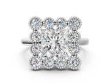 White gold Princess Halo Diamond Cluster Engagement Ring with Milgrain Bezel Setting and Solitaire Band_27