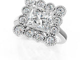 White gold Princess Halo Diamond Cluster Engagement Ring with Milgrain Bezel Setting and Solitaire Band_28