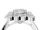 White gold Princess Halo Diamond Cluster Engagement Ring with Milgrain Bezel Setting and Solitaire Band_31
