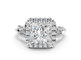 White gold Princess Halo Diamond Engagement Ring with Filigree Band and Four-Prong Setting_81