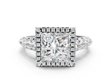White gold Princess Halo Diamond Engagement Ring with Intricate Filigree Band and Four-Prong Setting_37
