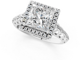 White gold Princess Halo Diamond Engagement Ring with Intricate Filigree Band and Four-Prong Setting_38