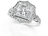 White gold Princess Halo Diamond Engagement Ring with Milgrain Band and Four-Prong Setting_38