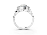 White gold Princess Halo Diamond Engagement Ring with Milgrain Band and Four-Prong Setting_40