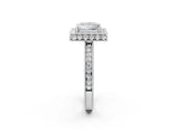 White gold Princess Halo Diamond Engagement Ring with Milgrain Pave Band and Four-Prong Setting_101