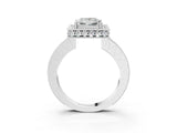 White gold Princess Halo Diamond Engagement Ring with Milgrain Pave Band and Four-Prong Setting_102