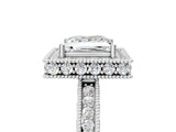 White gold Princess Halo Diamond Engagement Ring with Milgrain Pave Band and Four-Prong Setting_104