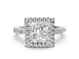 White gold Princess Halo Diamond Engagement Ring with Pavé Band and Four-Prong Setting_93