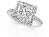 White gold Princess Halo Diamond Engagement Ring with Pavé Band and Four-Prong Setting_94