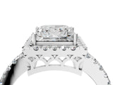White gold Princess Halo Diamond Engagement Ring with Pavé Band and Four-Prong Setting_97