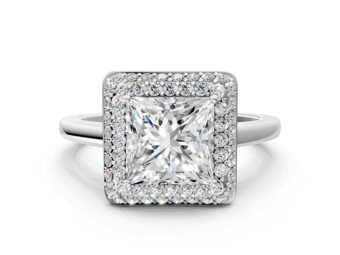White gold Princess Halo Diamond Engagement Ring with Solitaire Band and Four-Prong Setting_20