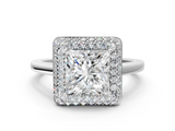 White gold Princess Halo Diamond Engagement Ring with Solitaire Band and Four-Prong Setting_20