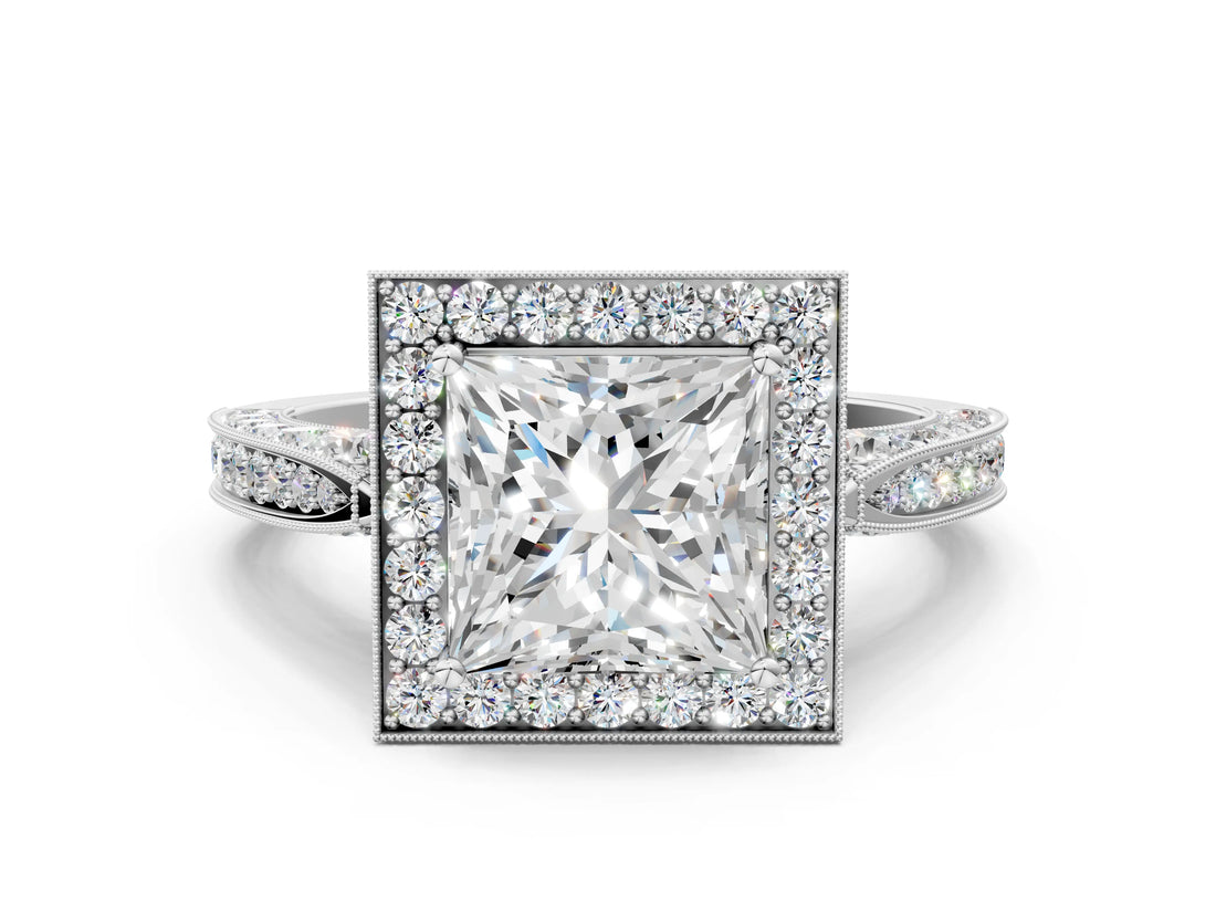 White gold Princess Halo Diamond Engagement Ring with Split Shank Band and Four-Prong Setting_6