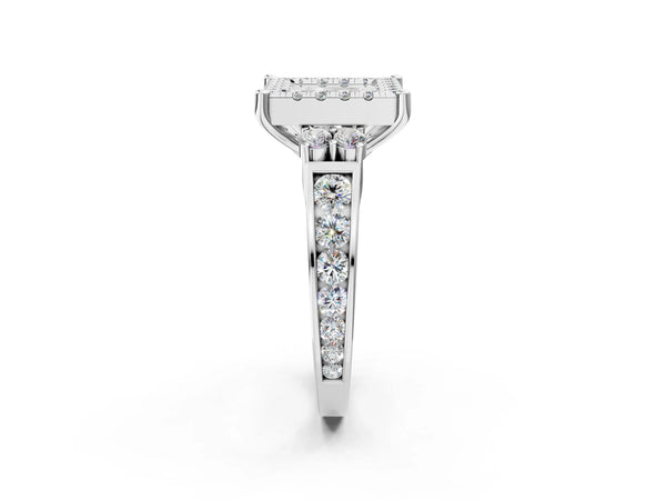 Platinum Princess Cut Graduated Channel Halo Engagement Ring Setting