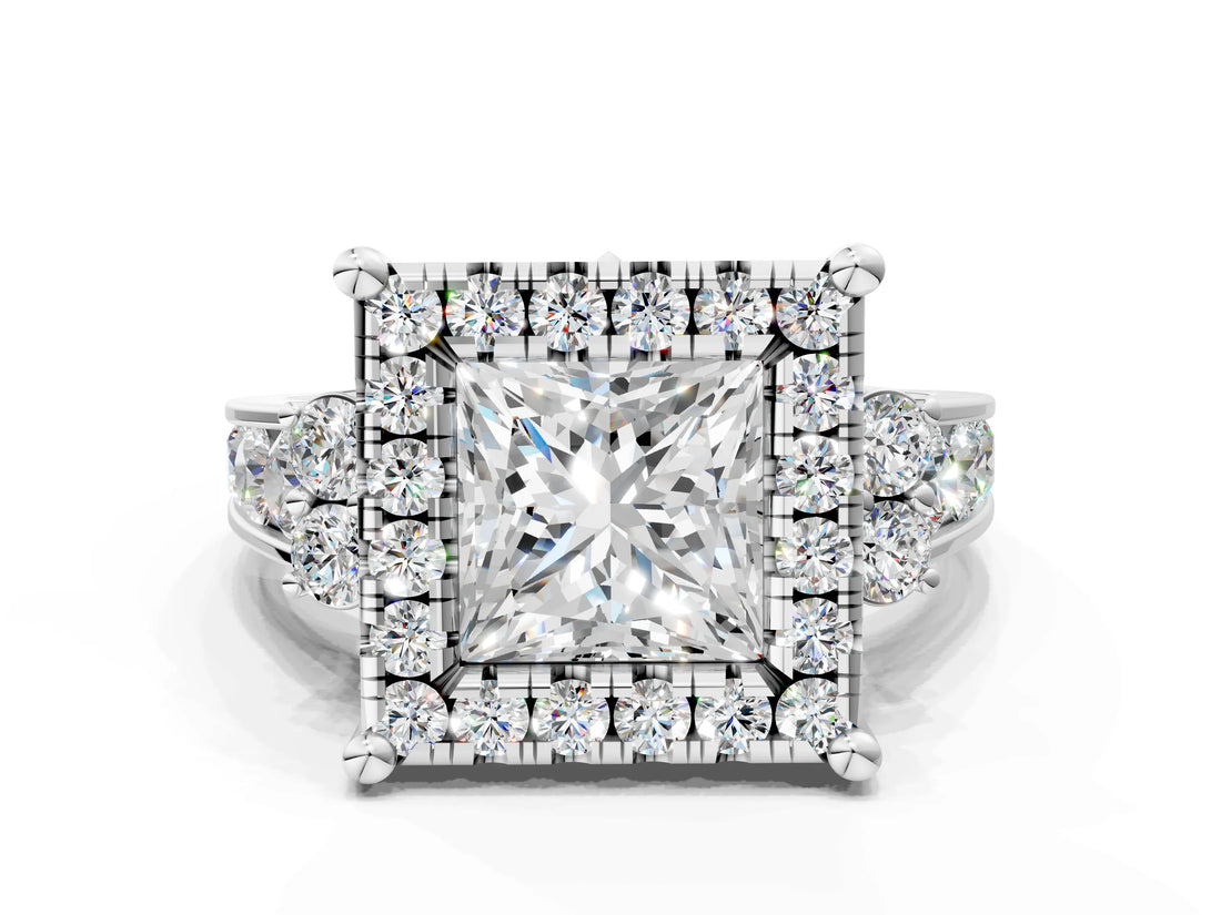 White gold Princess Halo Diamond Engagement Ring with Split Shank and Four-Prong Setting_43
