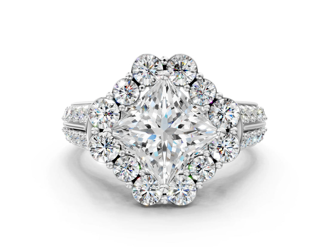 White gold Princess Halo Diamond Engagement Ring with Split Shank and Prong Setting_65