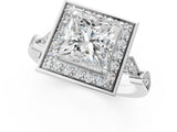 White gold Princess Halo Diamond Engagement Ring with Twisted Band and Four-Prong Setting 1