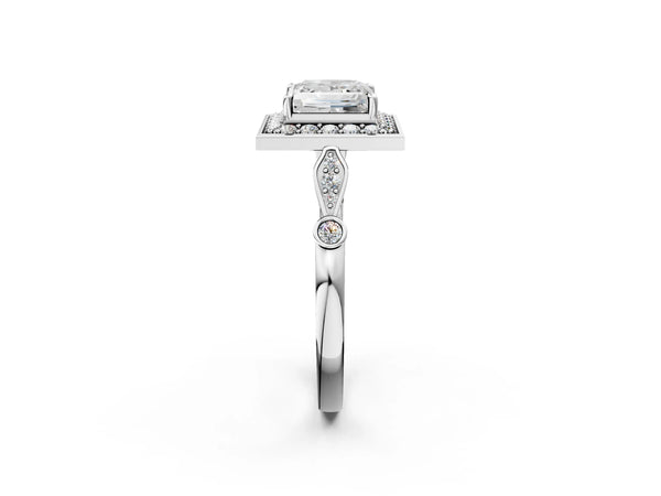 White gold Princess Halo Diamond Engagement Ring with Twisted Band and Four-Prong Setting