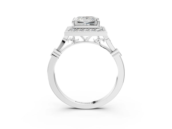 White gold Princess Halo Diamond Engagement Ring with Twisted Band and Four-Prong Setting