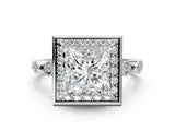 White gold Princess Halo Diamond Engagement Ring with Twisted Band and Four-Prong Setting