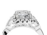 White gold Princess Halo Diamond Engagement Ring with Vintage-Inspired Band and Four-Prong Setting_7