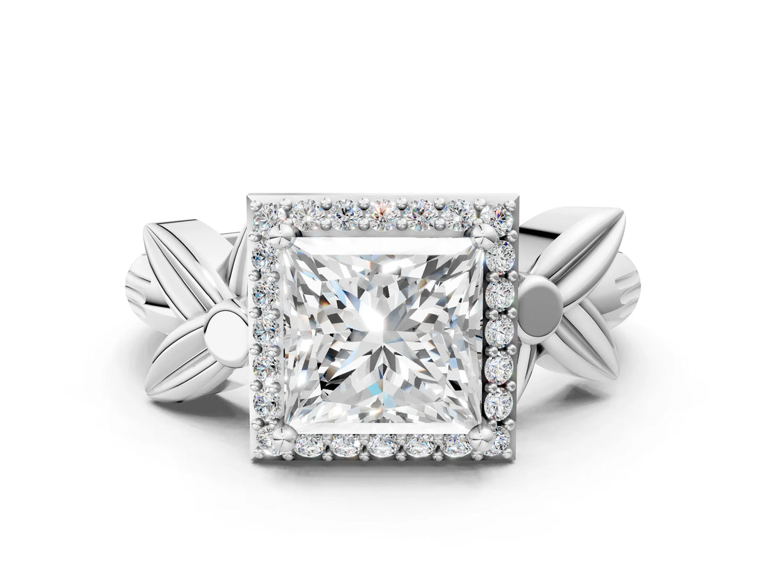 White gold Princess Halo Diamond Floral Band with Four-Prong Setting_111