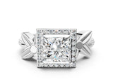White gold Princess Halo Diamond Floral Band with Four-Prong Setting_113