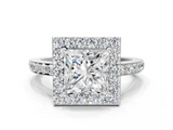 White gold Princess Halo Diamond Pavé Band Ring with Prong Setting_20