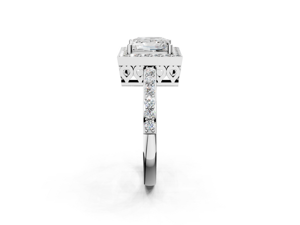 White gold Princess Halo Diamond Pavé Band Ring with Prong Setting