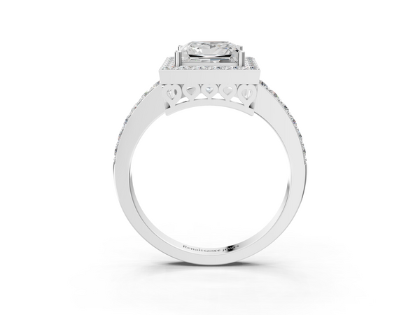 White gold Princess Halo Diamond Pavé Band Ring with Prong Setting