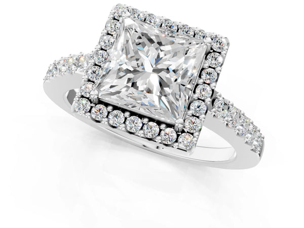 White gold Princess Halo Diamond Pavé Solitaire Ring