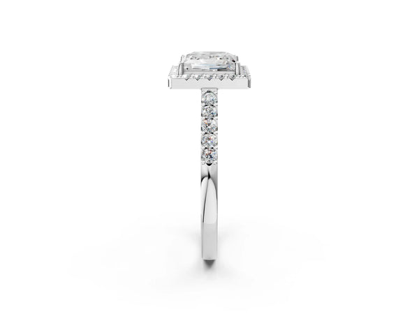 White gold Princess Halo Diamond Pavé Solitaire Ring