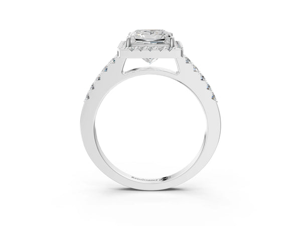 White gold Princess Halo Diamond Pavé Solitaire Ring