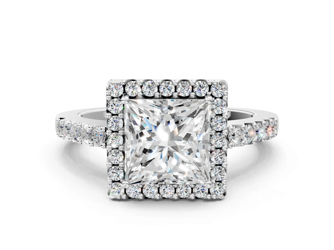 White gold Princess Halo Diamond Pavé Solitaire Ring_45