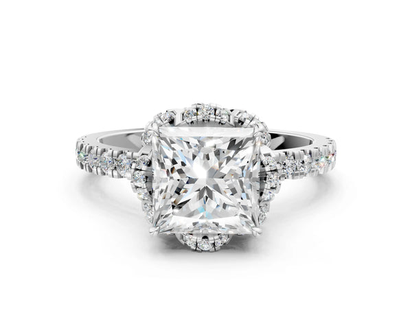 Platinum Princess Cut Petal Cutout Halo Engagement Ring Setting