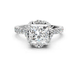 White gold Princess Halo Diamond Pave Band Ring with Four-Prong Setting_15