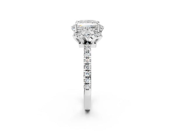 Platinum Princess Cut Petal Cutout Halo Engagement Ring Setting