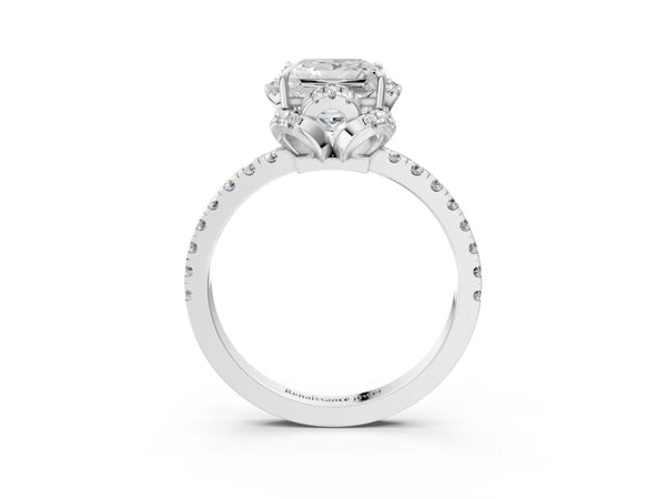 Platinum Princess Cut Petal Cutout Halo Engagement Ring Setting