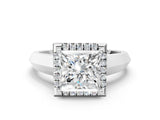 White gold Princess Halo Diamond Ring with Cathedral Band and Four-Prong Setting_80